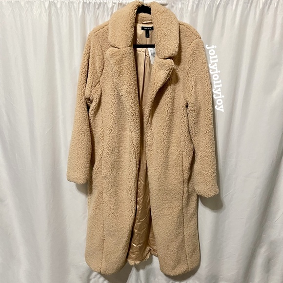Torrid Beige Faux Fur Open Front Longline Teddy Coat 1X - Picture 3 of 13